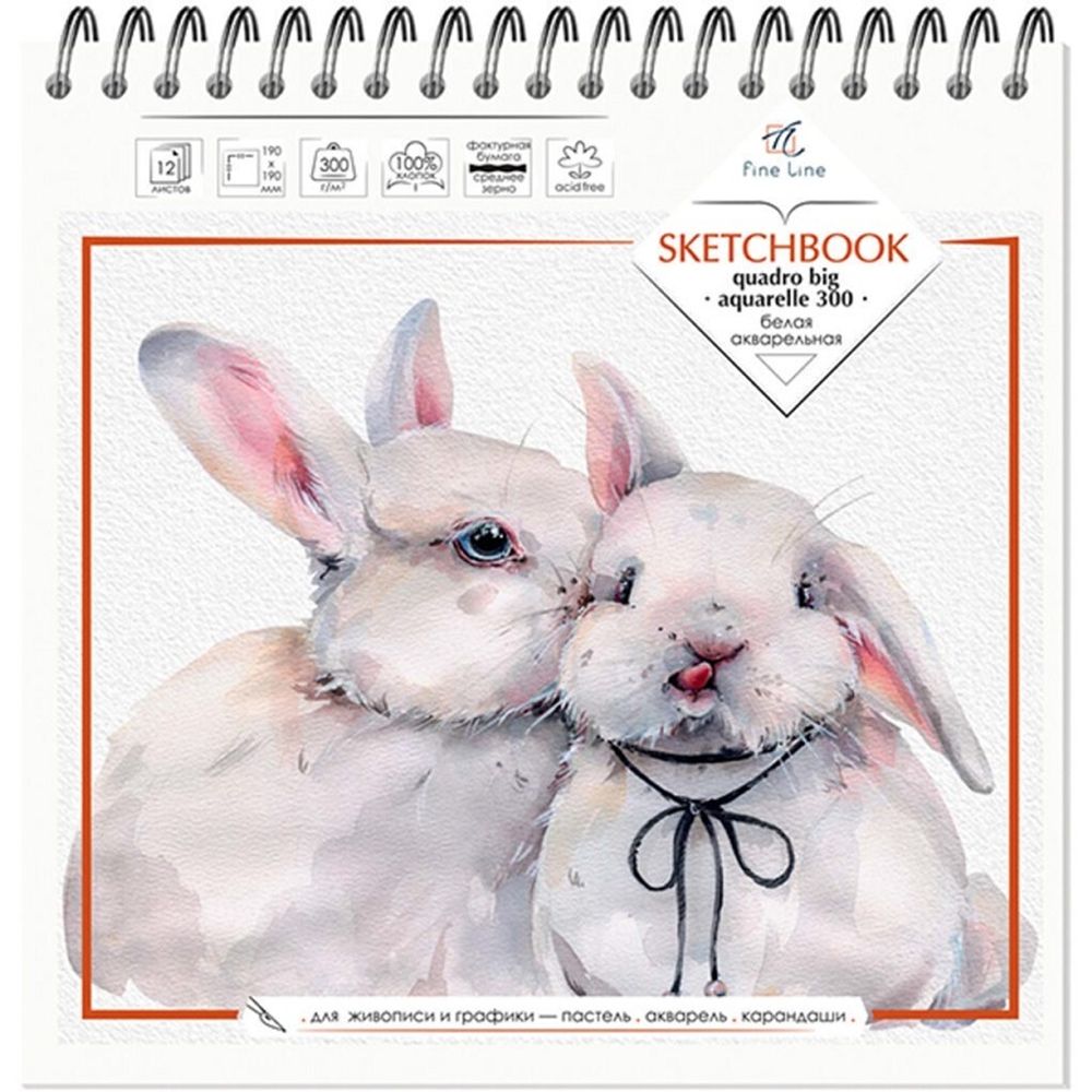 Скетчбук А5, 12л, на гребне, пл. 300гр, 100% хлопок, белая бумага, Полином Quadro Big