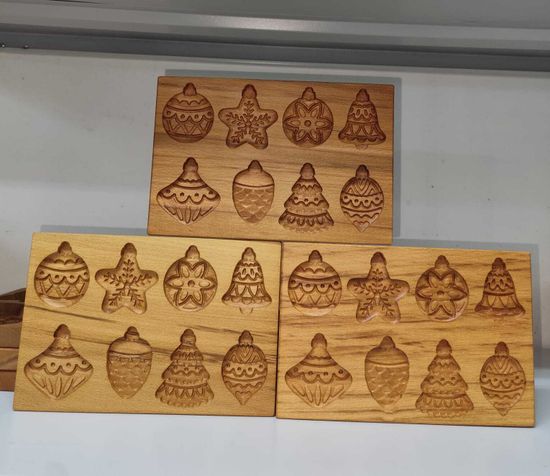 Деревянная форма для печенья Новогодние игрушки, 8 шт