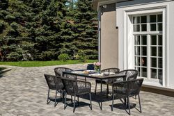 "Малага" обеденная группа на 6 персон со стульями "Марсель", каркас темно-серый, роуп темно-серый