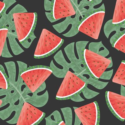 Кусочки арбуза на черном фоне.