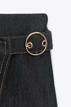 ZARА ЮБКА-ШОРТЫ С ЗАПÁХОМ И ПРЯЖКОЙ, ИНДИГО