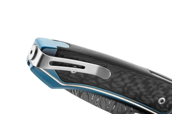 Нож складной Lion Steel Twain Damascus TW D BL - дамасская сталь, синий титан на рукояти