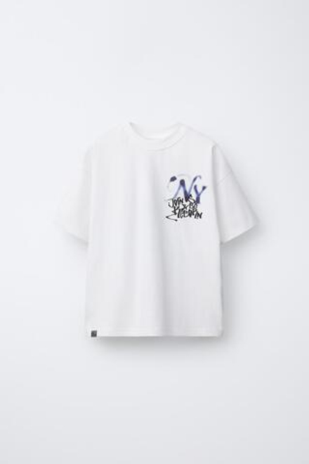 ZARA ФУТБОЛКА С ПРИНТОМ, БЕЛЫЙ
