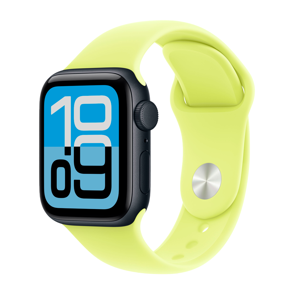 Умные часы Apple Watch SE 3 (2025) GPS, 40mm, Midnight Aluminium Case with Neon Yellow Sport Band, S/M