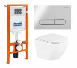 Унитаз подвесной BelBagno UNO BB3105CHR безободковый, с крышкой микролифт, с инсталляцией и кнопкой хром