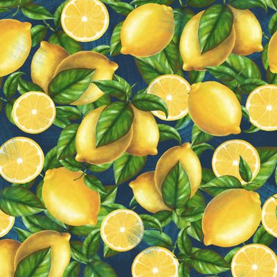 Лимоны на синем фоне в винтажном стиле