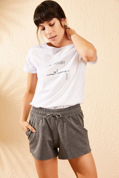 Qadın üçün beli rezinli boz şort 10071053