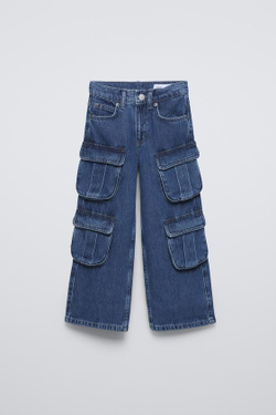 ZARA ДЖИНСЫ WIDE LEG С КАРМАНАМИ, СИНИЙ