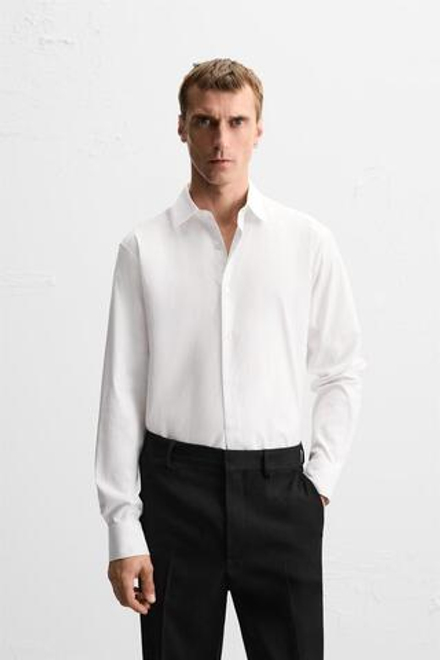 ZARA РУБАШКА КЛАССИЧЕСКОГО КРОЯ ИЗ РЕЛЬЕФНОЙ ТКАНИ, БЕЛЫЙ