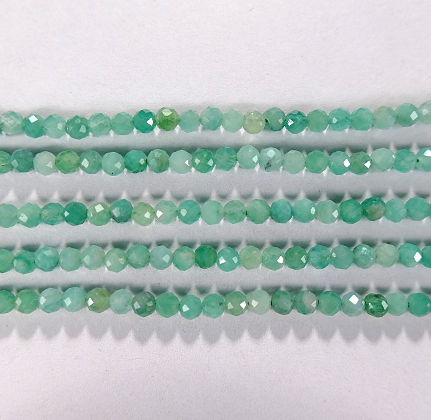 Нить Бисера из берилла зеленого, шар граненый 3мм