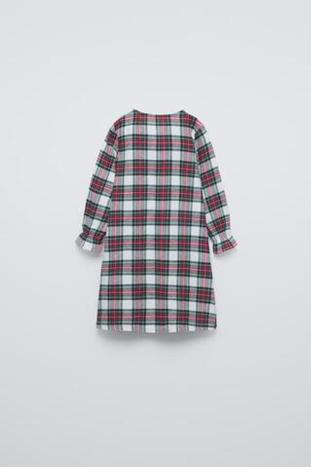 ZARA НОЧНАЯ РУБАШКА ИЗ ФЛАНЕЛИ В КЛЕТКУ, БЕЛЫЙ