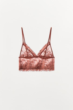 ZARA КРУЖЕВНОЙ БРАЛЕТТ С ТРЕУГОЛЬНЫМИ ЧАШКАМИ, ОРАНЖЕВЫЙ