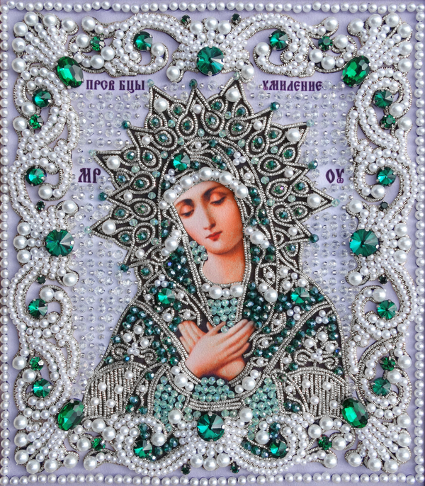 ЖС-2-СИ Набор для вышивания хрустальными камнями Богородица Умиление (изумрудный)