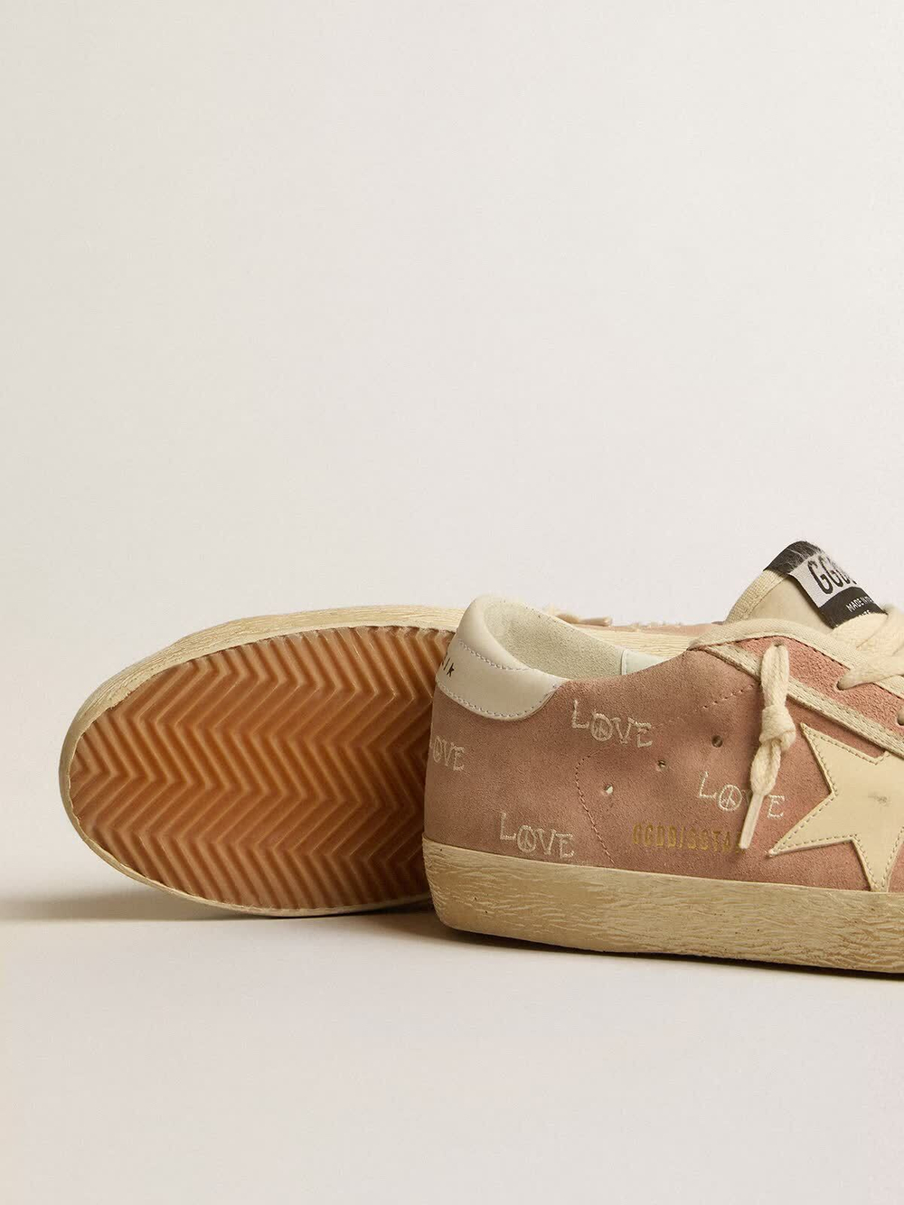Super-Star in powder-pink suede with cream leather star
