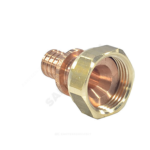 Соединитель для PE-X труб аксиальный бронза Дн 20х3/4" под плоское уплотнение с накидной гайкой RAUTITAN RX+ Rehau 14563381001 (13660781001)