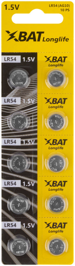 Батарейка щелочная, 1.5 В, тип Аg10, 1 шт. LR54 ХВАТ