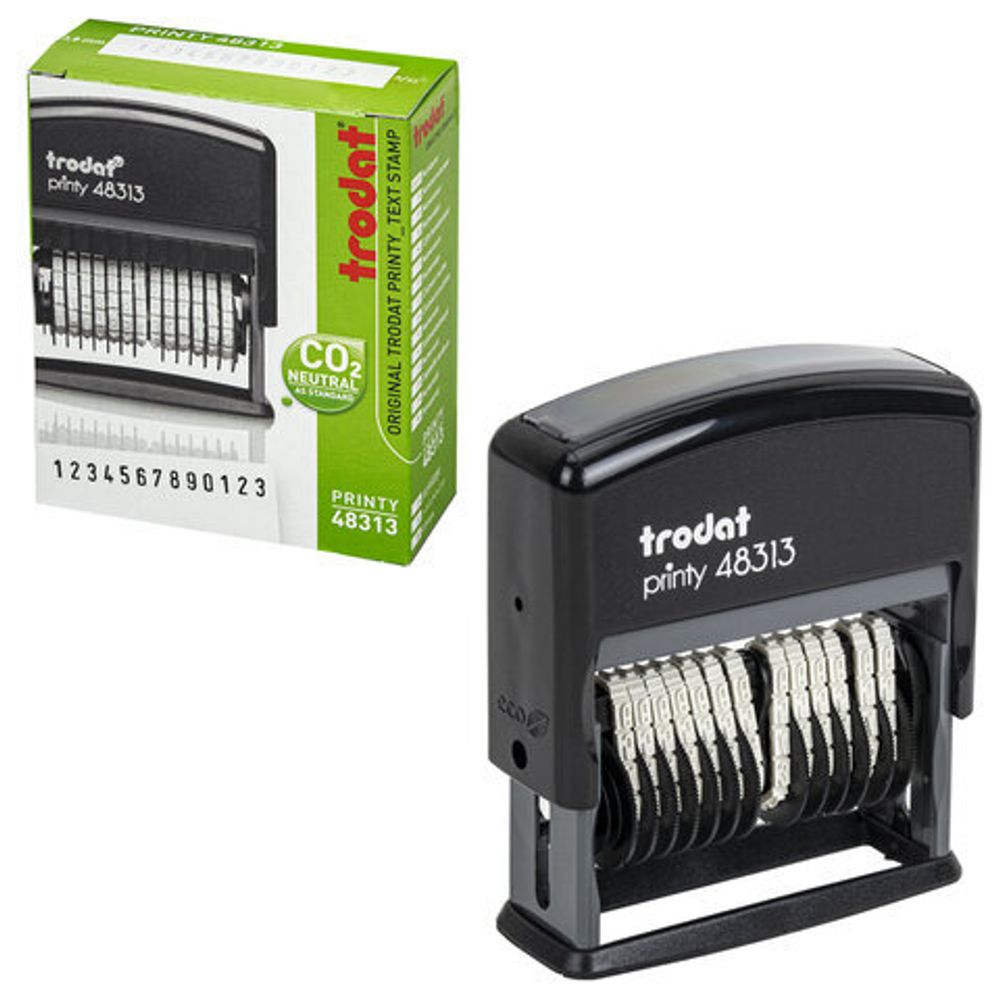 Нумератор 13-разрядный, оттиск 42х3,8 мм, синий, TRODAT 48313, корпус черный, 53198