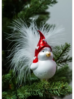 Елочная игрушка Птичка Н10 см, перья, стекло