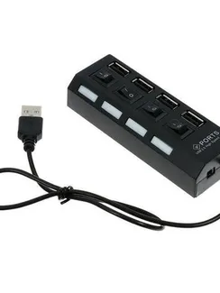 USB-разветвитель LuazON, 4 порта с индивидуальными выключателями, черный