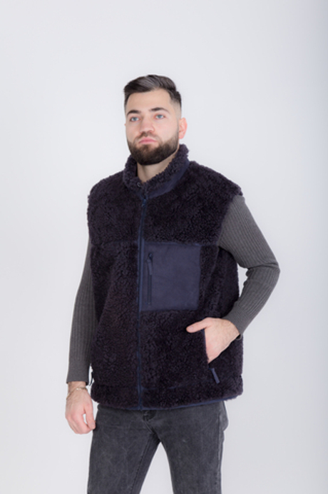 Жилет "Гарри" из овчины "Тедди", баклажановый