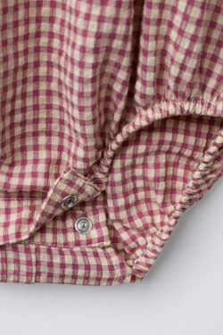 ZARA КОМБИНЕЗОН В КЛЕТКУ ВИШИ, ТЕМНО-РОЗОВЫЙ