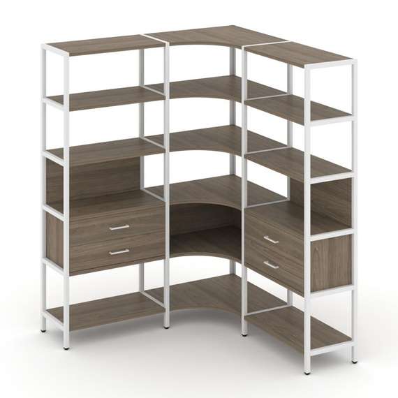 Shelf System Трехсекционный угловой стеллаж пятиярусный с ящиками SN.STMU-531 Вяз Благородный/Металл