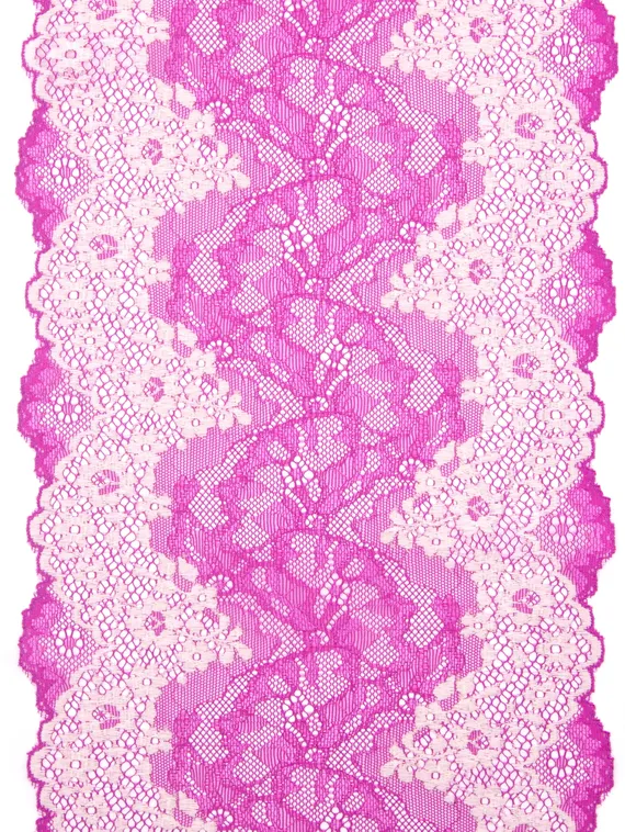 0597 Кружево эластичное 18 см, Италия, фуксия/айвори 004