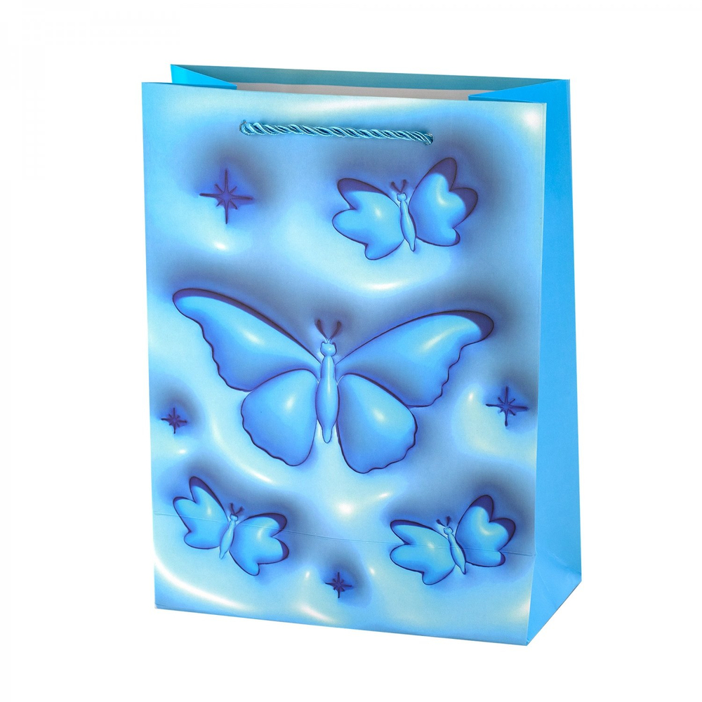 Пакет подарочный бумажный Alingar, (L+) 26х32х10 см, вертикальный, "Бабочки", матов. ламинация, эффект 3D, ассорти