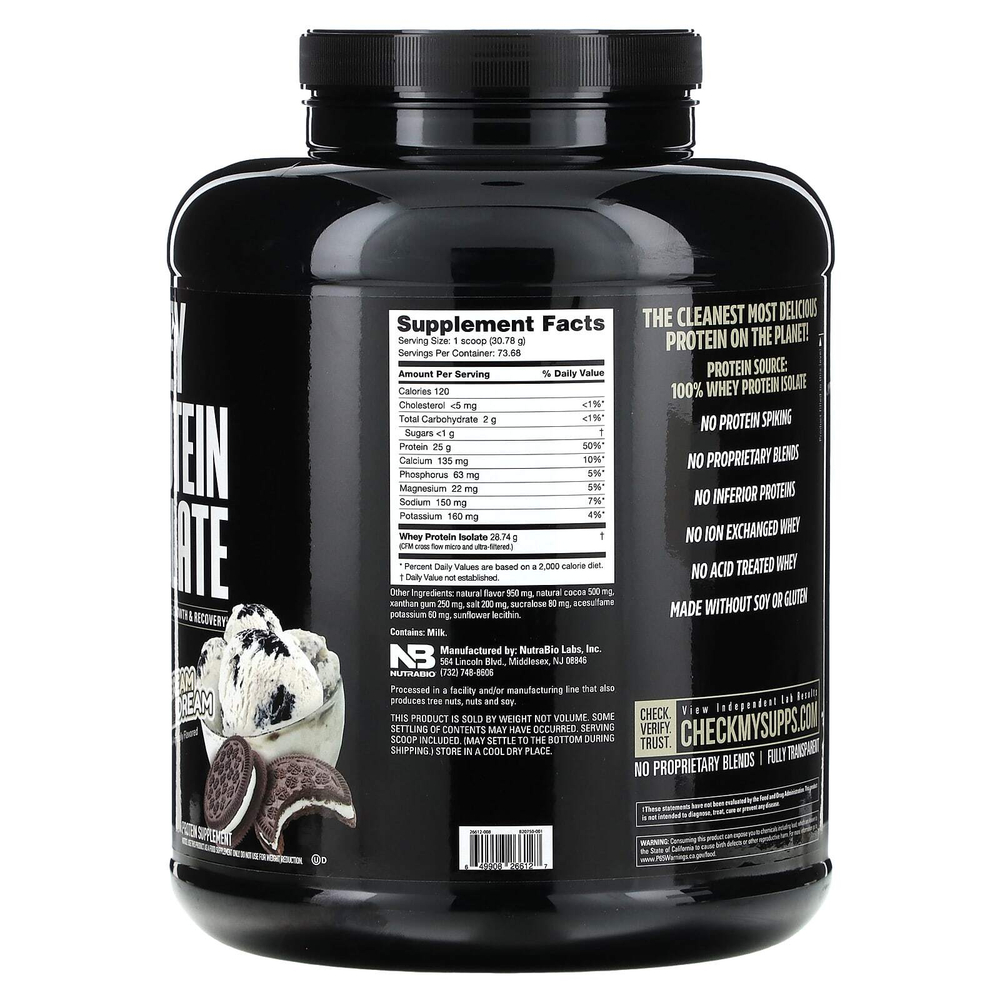 NutraBio, изолят сывороточного протеина, со вкусом мороженого и печенья, 2268 г (5 фунтов)