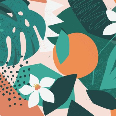 Геометрический экзотический дизайн апельсины, папайя