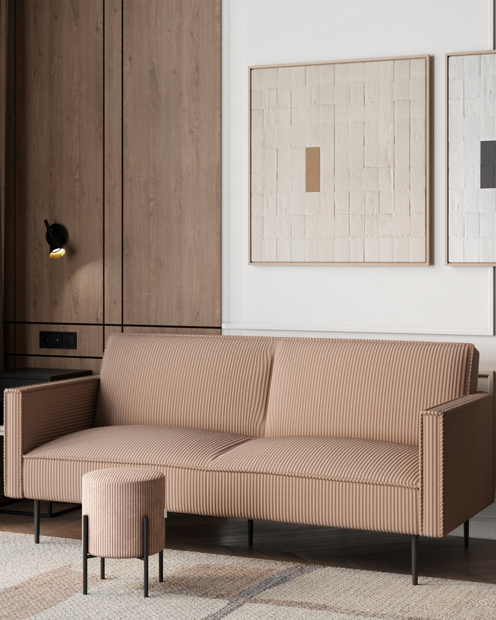 Диван прямой Кассель велюр рельефный бежевый