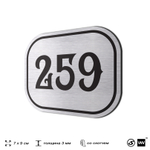 Номерок на дверь квартиры 259, для кабинета, офиса, шильдик 9 х 7 см, серебристый, Айдентика Технолоджи
