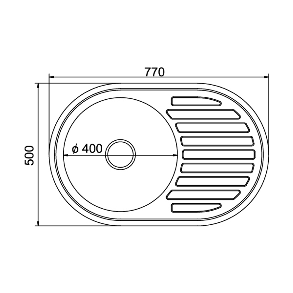 Мойка овал 77х50 (0,8) лев вып 3 1/2 MIXLINE 18см с сифоном ДЕКОР