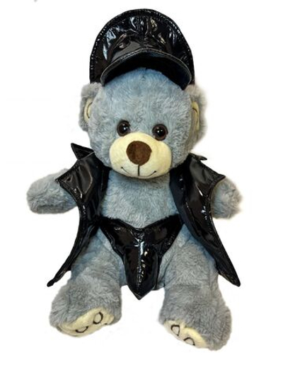 Оригинальный плюшевый мишка в костюмчике из кожи (Цвет: серый)