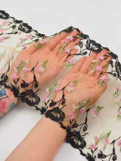 Вышивка на сетке телесная с мультиколор неэластичная ширина 21,5 см