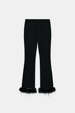 ZARA БРЮКИ FLARE С ОТДЕЛКОЙ ИЗ ИСКУССТВЕННОГО МЕХА, ЧЕРНЫЙ
