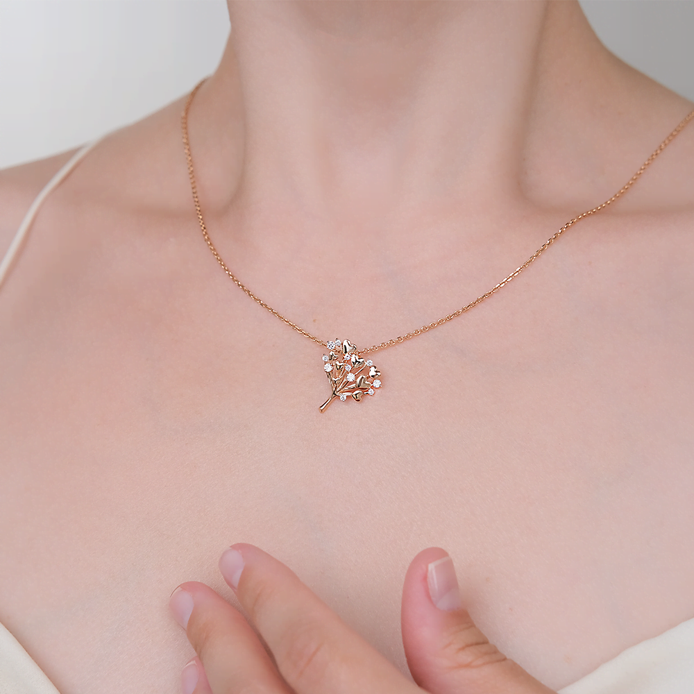 Подвеска «Букет сердец» из красного золота с фианитами