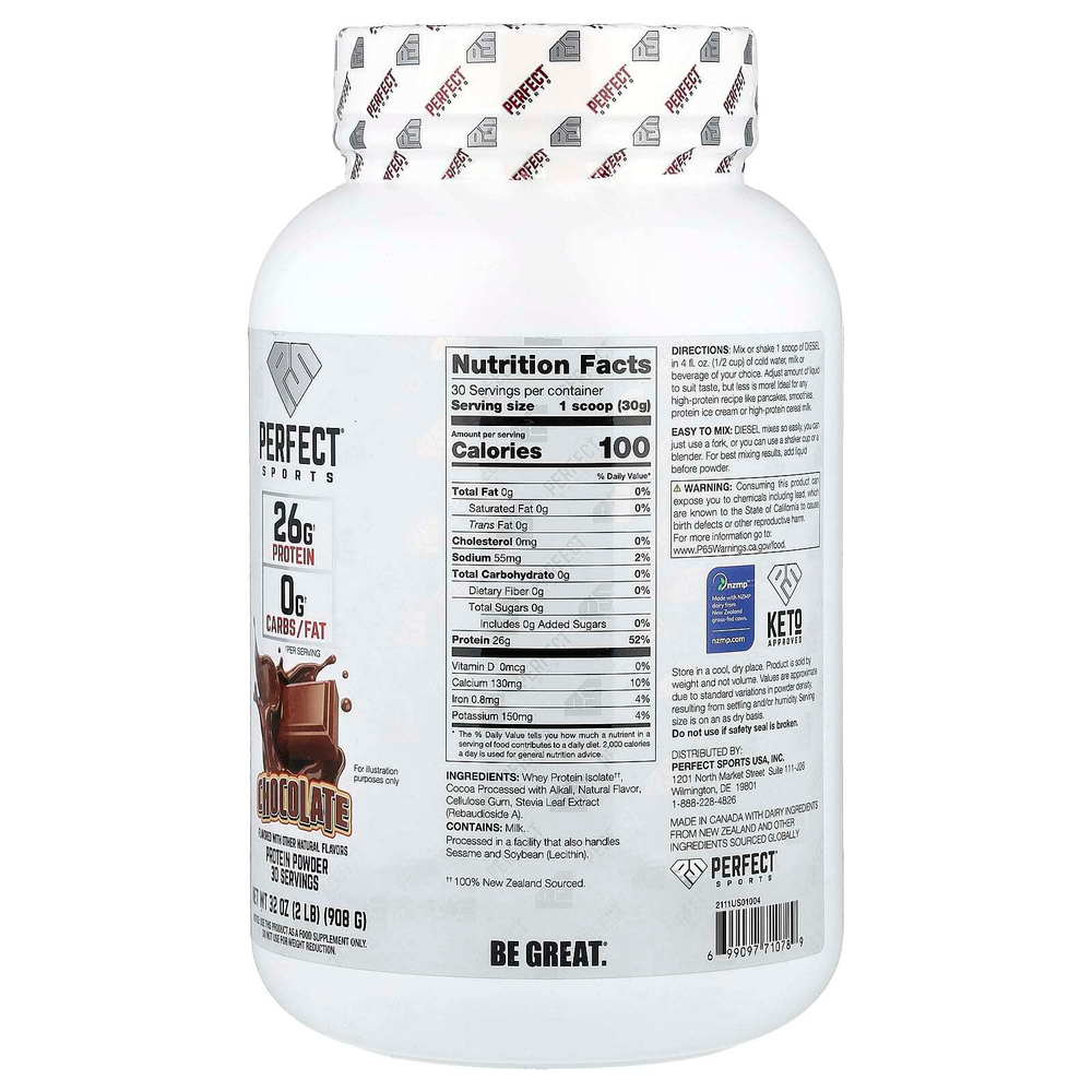 PERFECT Sports, Diet®, новозеландский сывороточный изолят, шоколадный вкус, 908 г (2 фунта)
