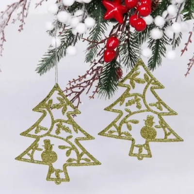 Подвески в блестках «Елочки новогодние» 12 см (набор 2шт), золото