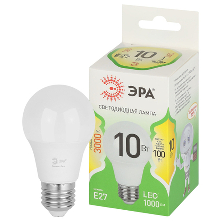 Лампочка светодиодная ЭРА GREEN LINE LED A60-10W-830-E27 GL E27 10 Вт груша теплый свет