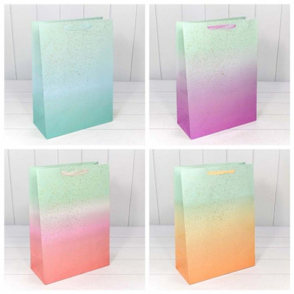Пакет подарочный 32х45х15см "Градиент" с блестящими вкраплениями (Микс)