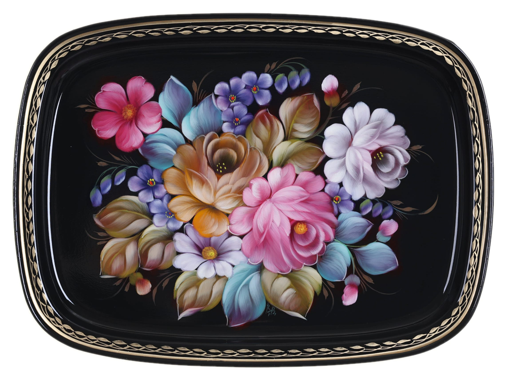 Жостовский поднос декоративный, размер 33х24 см (A12), металлический