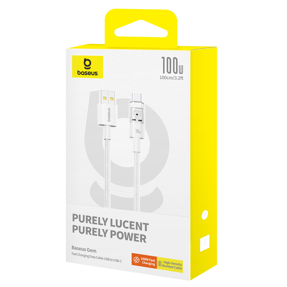 USB-A - USB-C Кабель Baseus Gem Charging+Data 100W 1m - Moon White