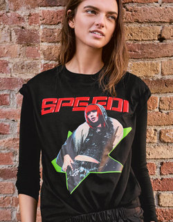 BERSHKA Футболка с коротким рукавом и принтом Speedi , черный