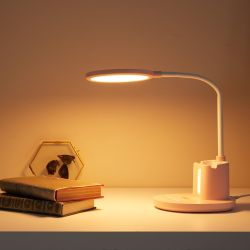 ULM-D150 15W-3000-6500K-DIM PINK Светильник настольный светодиодный с подставкой под телефон и канцелярские принадлежности. С ночной подсветкой. Сенсорный выключатель. Диммер. Розовый. TM Uniel