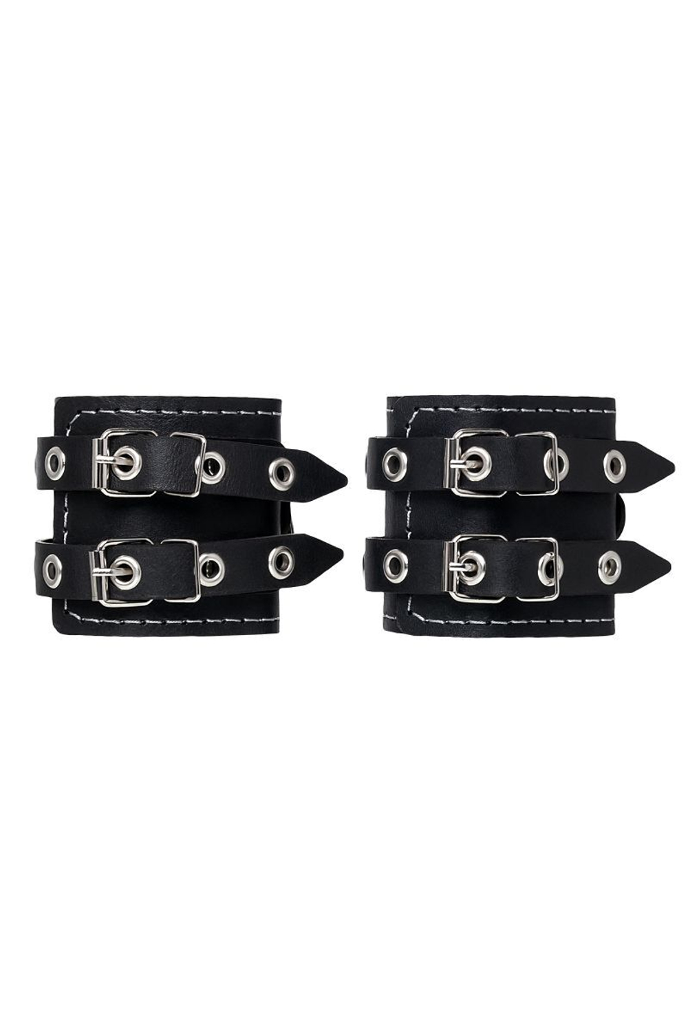 Черные наручники с двумя ремнями и красной подкладкой (Цвет: черный с красным)