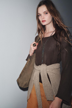 ZARA ВЯЗАНЫЙ ДЖЕМПЕР В СТИЛЕ РУСТИК, КОРИЧНЕВЫЙ