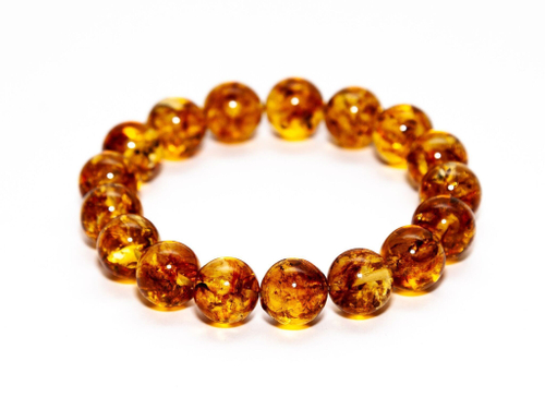 Браслет из натурального янтаря, бусины 11 мм.