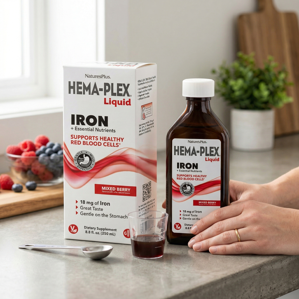 NaturesPlus, Hema-Plex®, жидкое железо и необходимые питательные вещества, ягодный вкус, 250 мл (8,5 жидк. унции)