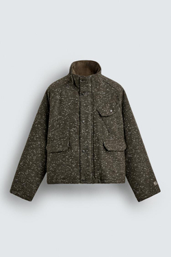 ZARA КУРТКА ИЗ ТКАНИ В ЕЛОЧКУ С РЕЛЬЕФНЫМ УЗОРОМ, ТЕМНЫЙ РЫЖЕВАТО-КОРИЧНЕВЫЙ